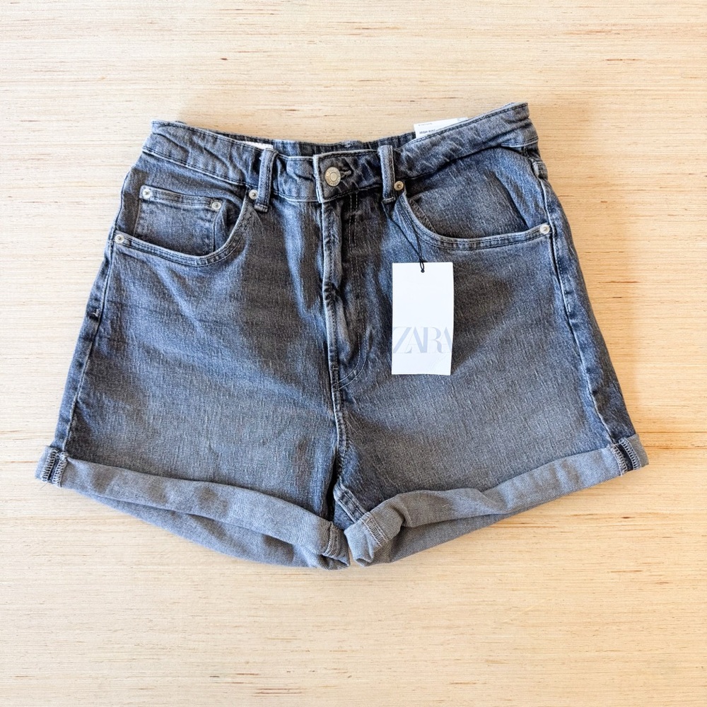 Zara Mom Fit Charcoal Denim Shorts Size 8
